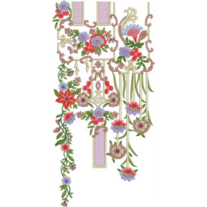 Designer Multicolor Floral Neckline Embroidery with Ornamental Panels and Hanging Vine Details
