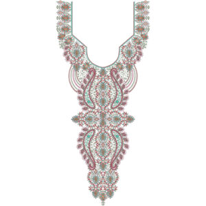 Luxury Paisley Ornamental Neckline Embroidery Design with Intricate Multicolor Detailing