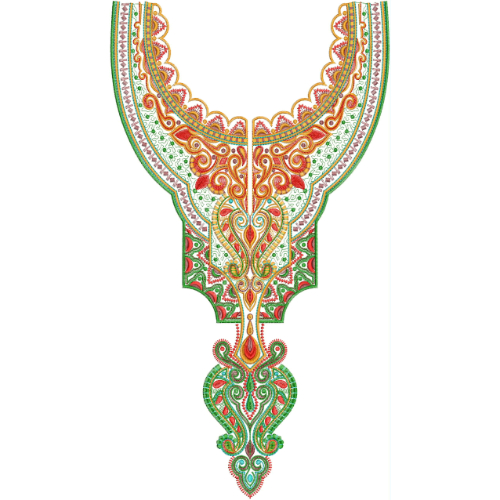 Traditional Paisley U-Neckline Embroidery Design with Vibrant Ornamental Multicolor Detailing