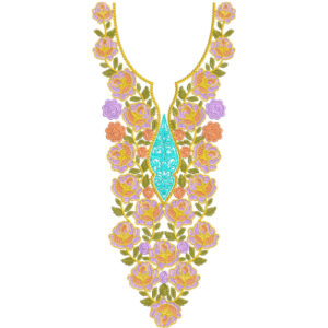Royal Floral Vine Neckline Embroidery with Central Ornamental Teardrop Motif