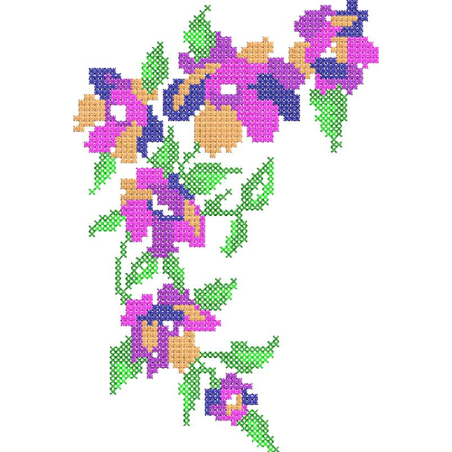 Cross Stitch Floral Neckline Embroidery Design with Multicolor Pixel Flower Pattern