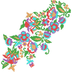 Colorful Cross Stitch Floral Neckline Embroidery Design with Traditional Pixel Flower Pattern