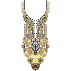 Royal Floral Necklace Style Neckline Embroidery Design with Ornamental Motifs