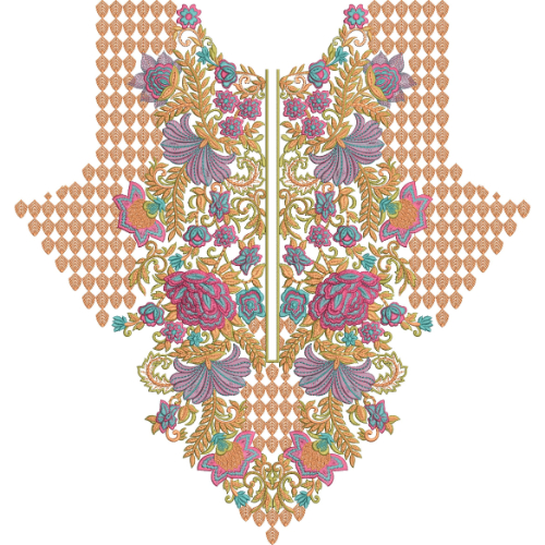 Colorful Floral Neckline Embroidery Design for Kurti & Dress