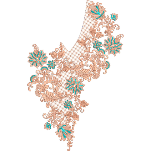 Elegant V-Neck Floral Embroidery Design for Kurti