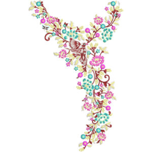 Colorful Bird Floral V-Neck Embroidery Design for Women Kurti
