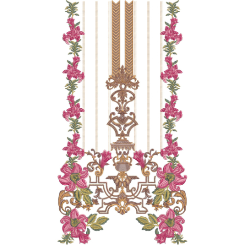 Luxury Vertical Floral Neckline Embroidery Design for Women Kurti