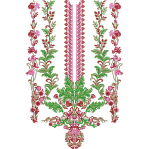 Elegant Vertical Floral Neckline Embroidery Design for Women Kurti