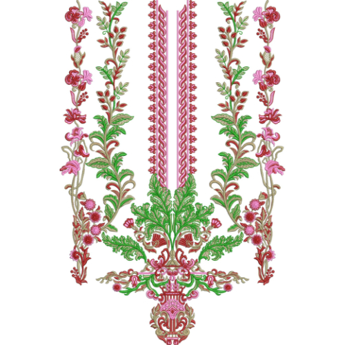 Elegant Vertical Floral Neckline Embroidery Design for Women Kurti