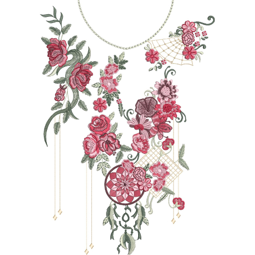 Elegant Rose Floral Neckline Embroidery Design for Women Kurti