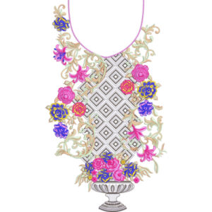 Elegant Floral Vase Neckline Embroidery Design for Women Kurti