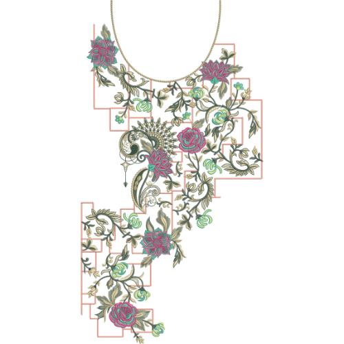 Stylish Floral Geometric Neckline Embroidery Design for Women Kurti