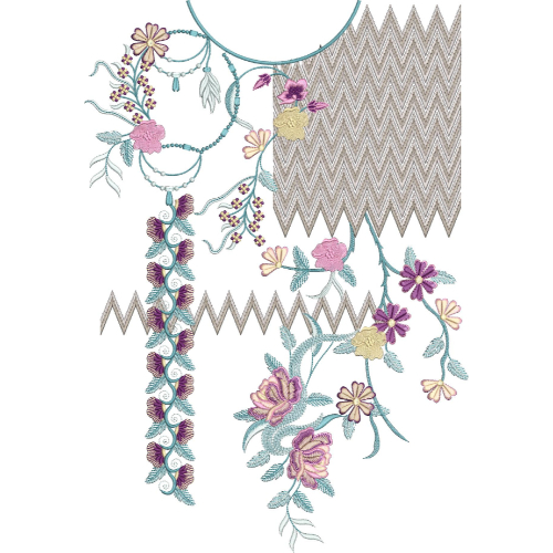 Stylish Floral Geometric Neckline Embroidery Design for Women Kurti