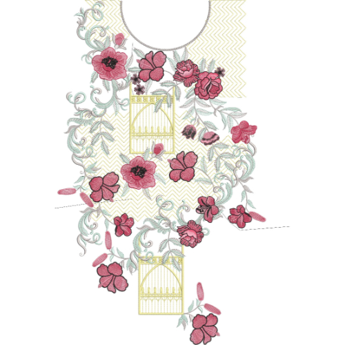 Elegant Floral Gate Neckline Embroidery Design for Women Kurti