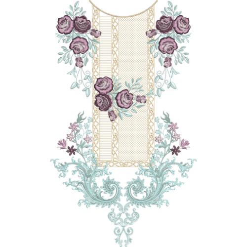 Elegant Rose Panel Neckline Embroidery Design for Women Kurti