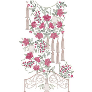 Elegant Floral Tassel Neckline Embroidery Design for Women Kurti