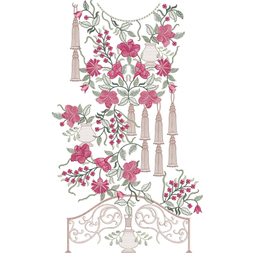 Elegant Floral Tassel Neckline Embroidery Design for Women Kurti