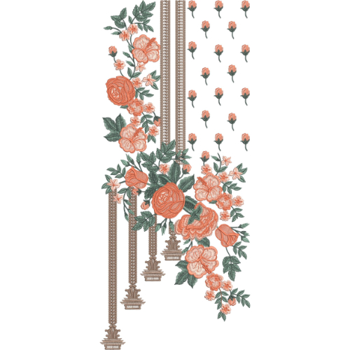 Elegant Rose Floral Panel Neckline Embroidery Design for Women Kurti