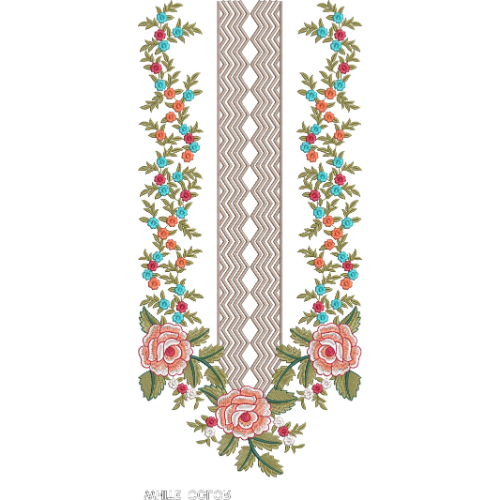 Elegant U-Shape Floral Panel Neckline Embroidery Design for Women Kurti