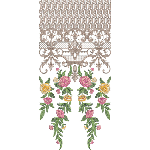 Luxury Ornamental Floral Panel Neckline Embroidery Design for Women Kurti