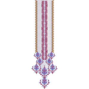 Elegant Long Panel Neckline Embroidery Design with Ornamental Floral Motifs