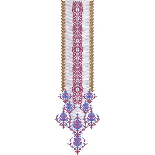 Elegant Long Panel Neckline Embroidery Design with Ornamental Floral Motifs