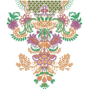 Traditional Multicolor Ornamental Neckline Embroidery Design with Floral and Paisley Motifs