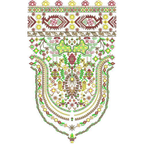 Traditional Multicolor Heavy Neckline Embroidery Design with Ethnic Geometric and Floral Pattern