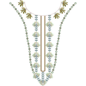 Elegant Minimal Floral U-Neckline Embroidery Design with Vertical Leaf Pattern
