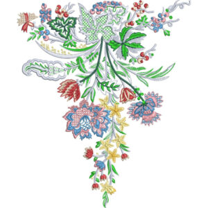 Multicolor Vintage Floral Drop Neck Embroidery Design with Botanical Motifs