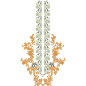 Elegant Dual-Tone Mughal Floral Neckline Embroidery Design with Ornamental Side Motifs