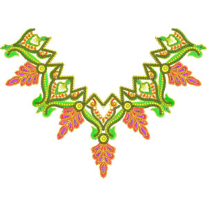 Bright Traditional V-Shape Neckline Embroidery with Folk Floral Motifs