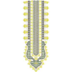 Elegant Yellow Floral & Geometric Long Neckline Embroidery Design for Kurti Front
