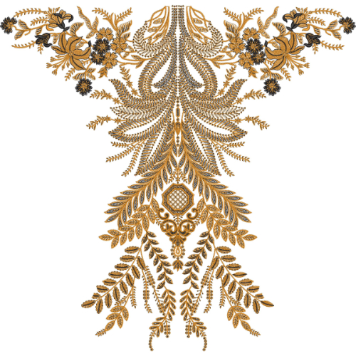 Royal Antique Gold Botanical Statement Neckline Embroidery Design