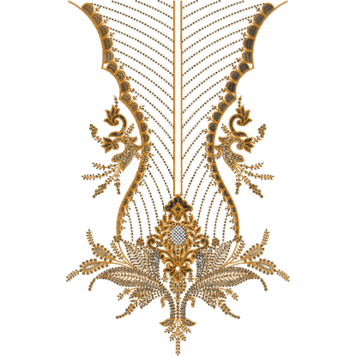 Luxury Antique Gold Baroque Neckline Embroidery Design with Ornamental Drop