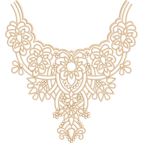 Luxury Cutwork Style Floral Neckline Embroidery Design with Elegant Symmetrical Ornament Pattern
