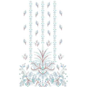 Elegant Light Blue Floral Neckline Embroidery Design with Decorative Vertical Pattern