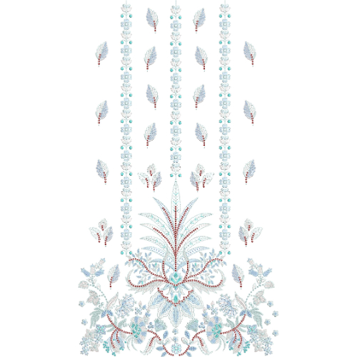 Elegant Light Blue Floral Neckline Embroidery Design with Decorative Vertical Pattern