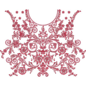 Elegant Red Floral Neckline Embroidery Design with Symmetrical Vintage Pattern
