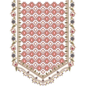 Premium Geometric Floral Front Panel Embroidery Design with Traditional Border Pattern