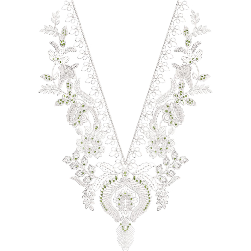 Elegant White V-Neck Floral Embroidery Design with Minimalistic Traditional Pattern