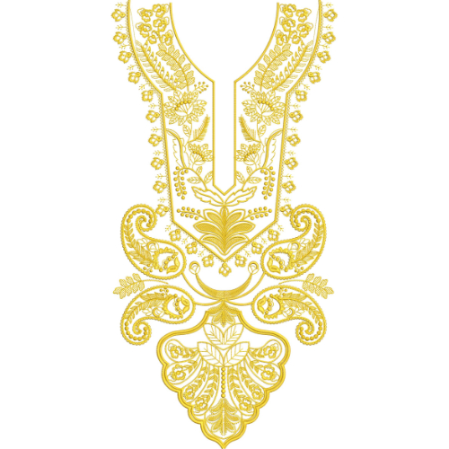 Classic Golden Floral Neckline Embroidery Design with Traditional Paisley Pattern
