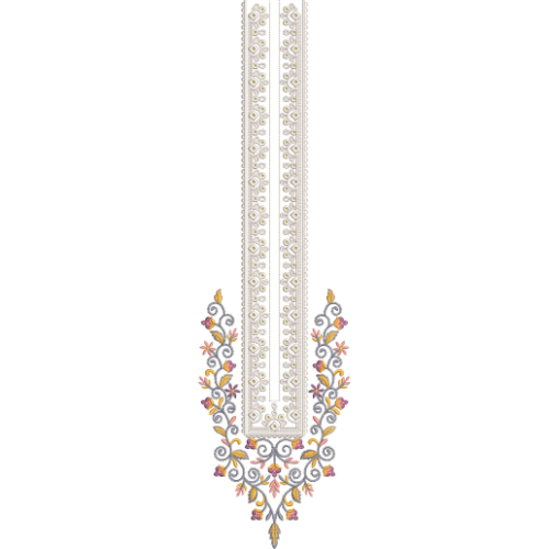 Minimal Elegant Long Neckline Embroidery Design with Floral Bottom Motif