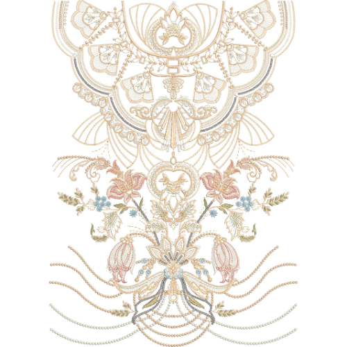 Luxury Heavy Ornamental Neckline Embroidery Design with Floral and Pearl Style Pattern