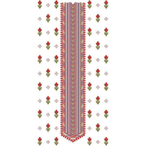 Traditional Multicolor Long Neckline Embroidery Design with Floral and Geometric Ethnic Pattern