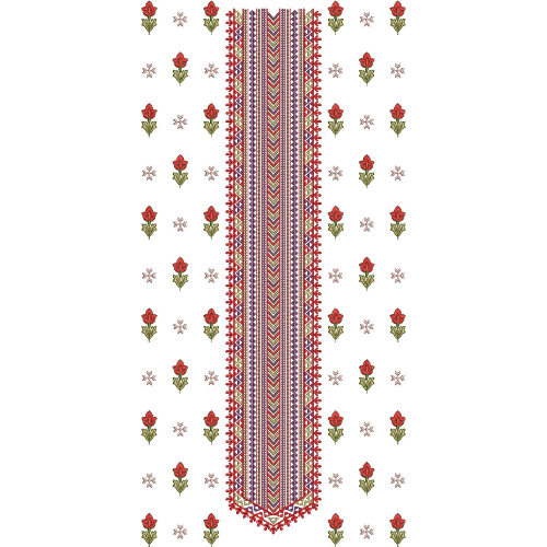 Traditional Multicolor Long Neckline Embroidery Design with Floral and Geometric Ethnic Pattern