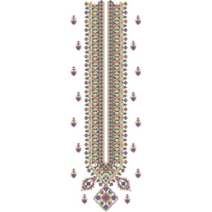 Premium Multicolor Geometric Long Neckline Embroidery Design with Traditional Ethnic Motifs