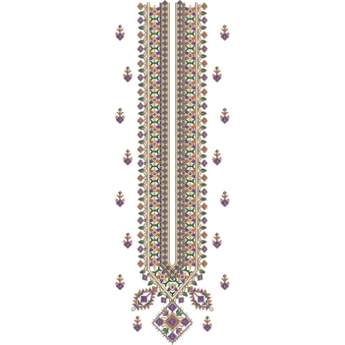 Premium Multicolor Geometric Long Neckline Embroidery Design with Traditional Ethnic Motifs