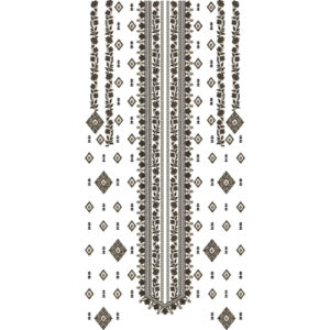 Classic Monochrome Ethnic Long Neckline Embroidery Design with Floral and Geometric Pattern
