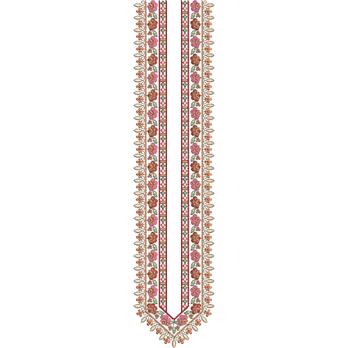 Elegant Floral Border Neckline Embroidery Design with Traditional Ethnic Motifs for Kurti and Dress Front